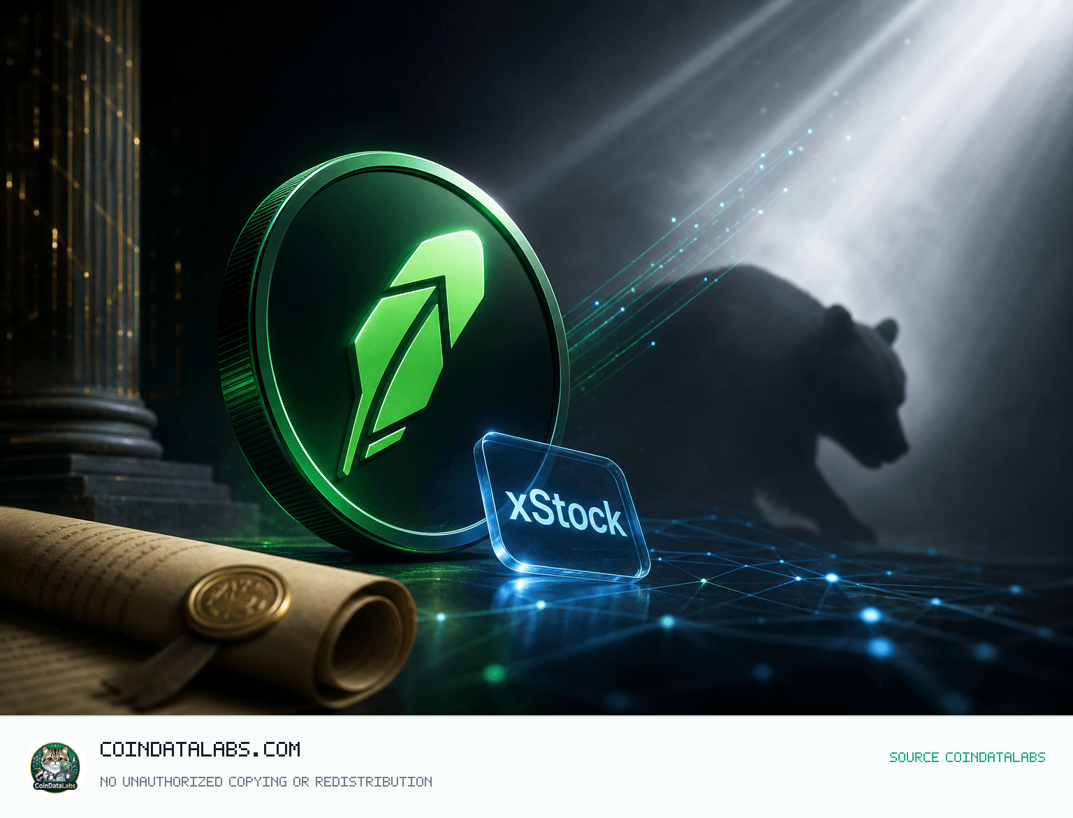 Robinhood tokenized stock (xStock) (HOODX) , 24시간 약세 속 거래량 2,505만 달러 기록 news cover illustration